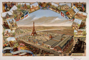 Eiffeltornet - Gravering över världsutställningen i Paris 1889